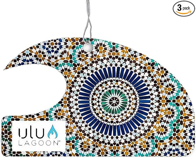 ulu Lagoon Hanging Car Air Freshener | Tropical Beach Coconut Surf Wax Scent Mini Wave | Long Lasting Car Freshener, Closet and Beyond | Made In USA | 3 Pack (Marrakesh)