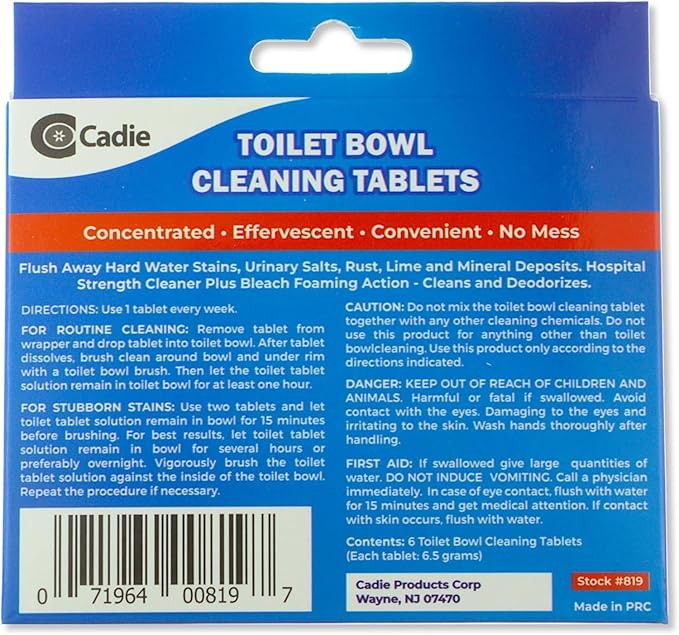 Cadie Toilet Bowl Cleaning Tablets - Automatic Drop-in Bleach 24 Blocks that Cleanse Bathroom at Home & Commercial | Removes Stubborn Stains, Rust, Lime, Mineral Deposits - 4 Pack