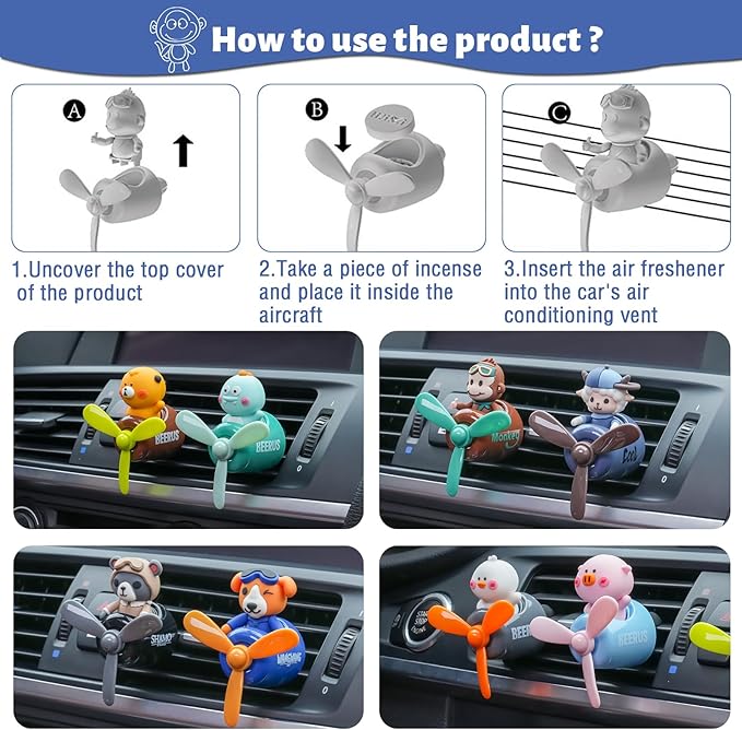 Pilot Car Air Freshener, Cute Cat Car Vent Clip Air Freshener with 4 Fragrant Tablets Automotive Air Outlet Fan Diffuser, Automotive Interiors Vent Decoration (Pilot Cat)