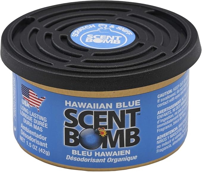 Scent Bomb Air Freshener Bundle - 1 oz & 8 oz Bottle Sprays, Vent Clip, Organic Cans, Hanging Circle - Continuous Freshness & Long-Lasting Odor Eliminator for Car, Home, Bathroom - Hawaiian Blue