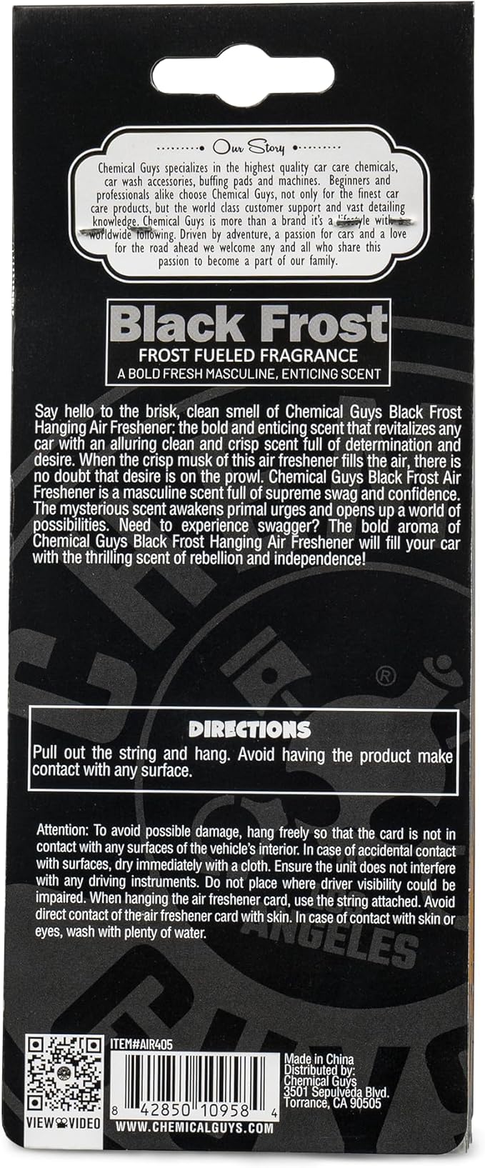 Chemical Guys Hanging Air Freshener, Black Frost Scent 6 Pack, Great for Cars, Trucks, SUVs, RVs, Home, Garage, Workspace, Dorm Room & More (2 x 3 Packs) - AIR40502