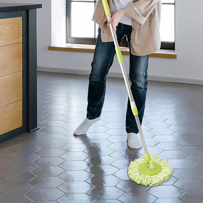 Spin Mop Replacement Handle, 47.6-inch 360 Degrees Rotating Telescopic Replacement Mop Stick with Robust Reinforced Plastic Disc for Spin Mop Bucket Cleaning System (Plastic Disc,Green)