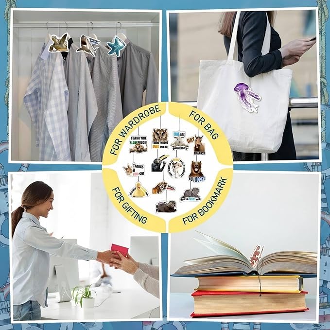 48 Pcs Employee Appreciation Gift Bulk Funny Air Freshener Car Scented Sea Animal Thank You Hanging Decor Inspirational Team Thank You Gift for Coworkers Staffs Nurse Teachers Student