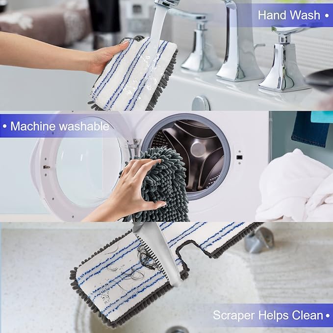 Masthome EasyWring Microfiber Spin Mop with 3 Mop Pads & Masthome Flat Flip Dust Mop with 4 Reusable Pads for Hardwood, Laminate,Tile Floor Cleaning-1 Scraper
