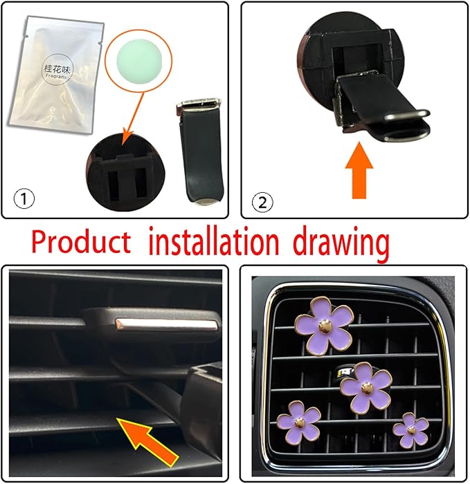 4PCS Daisy Flower Air Vent Clip Air Conditioning Outlet Clip Car Air Freshener Clip Car Interior Decor Charm Colorful Car Interior Accessories for Girls Women (Purple)