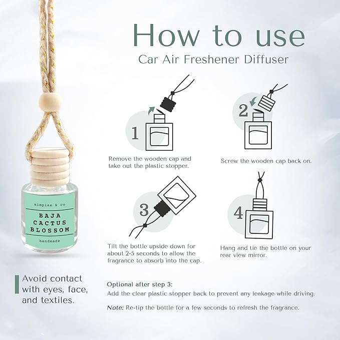 Baja Cactus Blossom, Car Air Hanging Essential Oil Diffuser, Car Air Freshener Diffuser with Long Lasting Essential Oils, Aromatherapy Vehicle Diffuser, Long Lasting, 2 Pack, by Simplee & Co