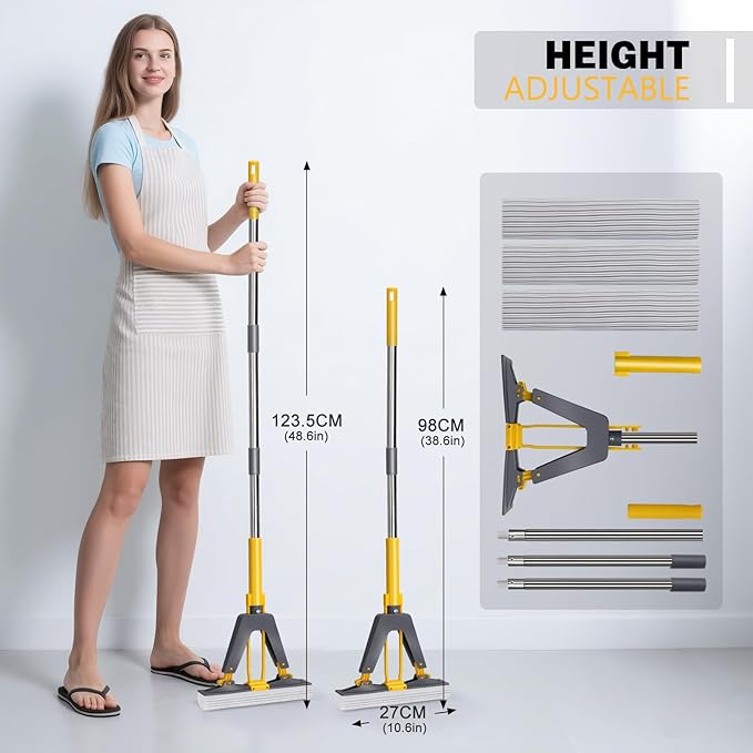 Masthome EasyWring Microfiber Spin Mop with 3 Mop Pads & Sponge Mop with 3 Absorbent PVA Mop Refills for Floor Cleaning