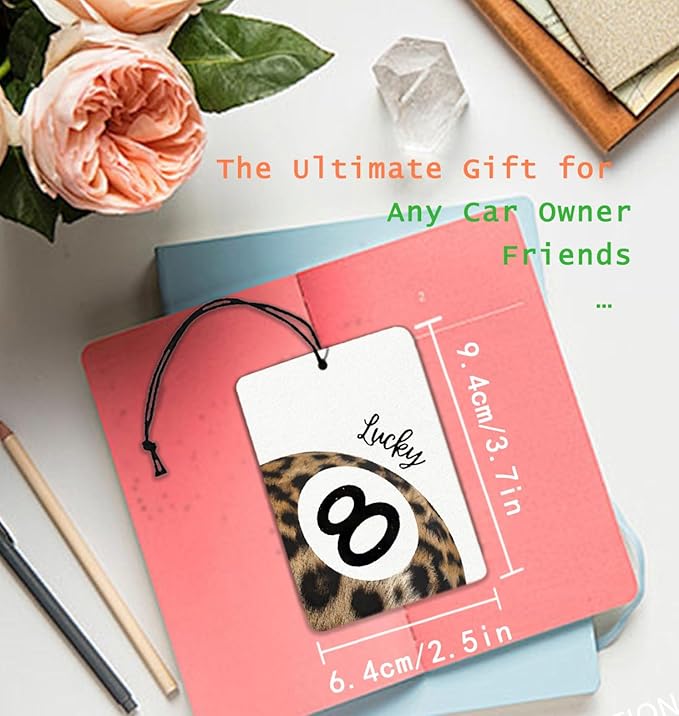 Trendy Retro Leopard Car Air Freshener 4Pcs, Lucky 8 Ball Girly Cheetah Car Accessories for Women, You Look So Good Cute Cheetah Star Mirror Decor Hanging Air Freshener for Cars Closet (Vanilla)