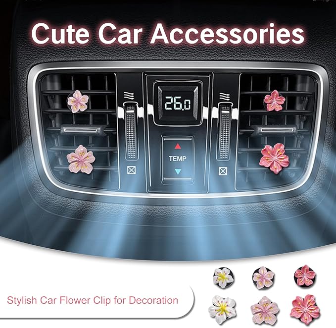 NIIIYTYB 6Pcs Cute Car Air Freshener Vent Clips Flower Air Vent Clips for Fresheners Pink Hawaiian Hibiscus and Cherry Blossom Car Accessories Aesthetic Interior Decor for Women Peach Blossom