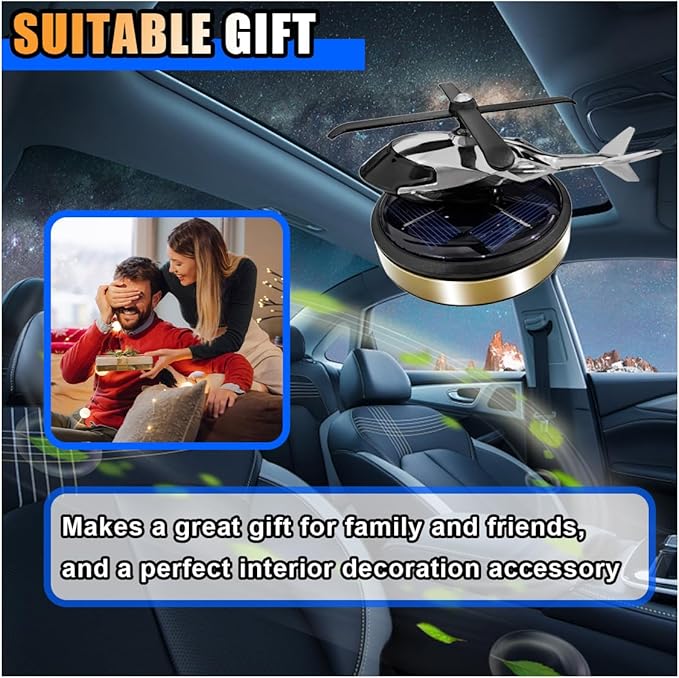 Helicopter Car Air Fresheners - Solar Rotating, Creative Perfume Decoration, Airplane Fragrance Diffuser for Home, Office (Gold)