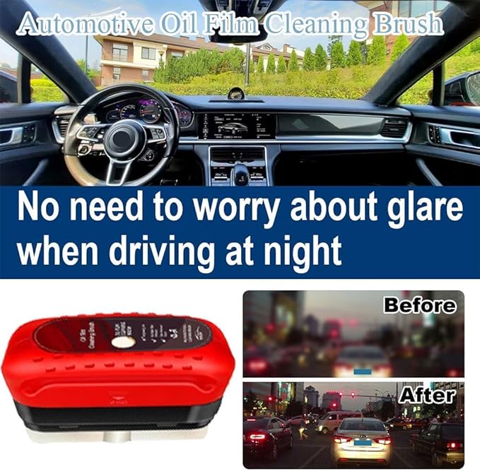 Automotive Oil Film Cleaning Brush, Car Glass Oil Film Remover, Glass Cleaning Board for Windshield, Anti-Rain Fog Improves Clarity and Visibility, for All Vehicle Models