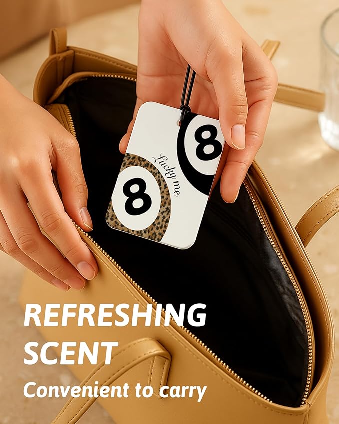 Trendy Retro Leopard Lucky 8 Ball Car Air Freshener 4 Pcs, Girly Cheetah Print Star Hanging Air Freshener for Cars Closet Drawer Books, Cute Girly Car Accessories Mirror Decor for Women