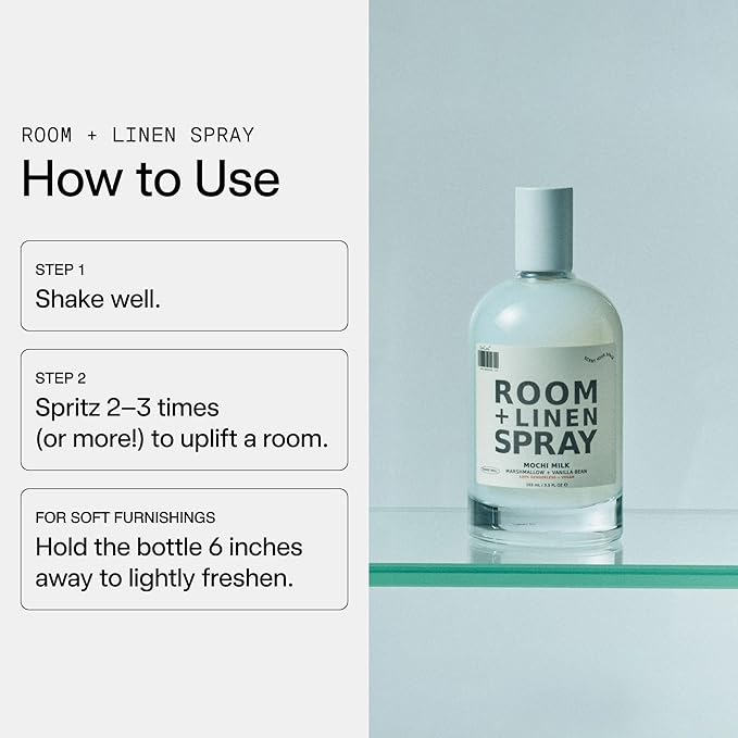 DedCool Room + Linen Spray | Mochi Milk | Natural Fabric & Linen Spray | Non-Toxic, Essential Oil Infused | Freshens Home, Bedding, Couch, Closet & Bathroom | 3.5 fl oz