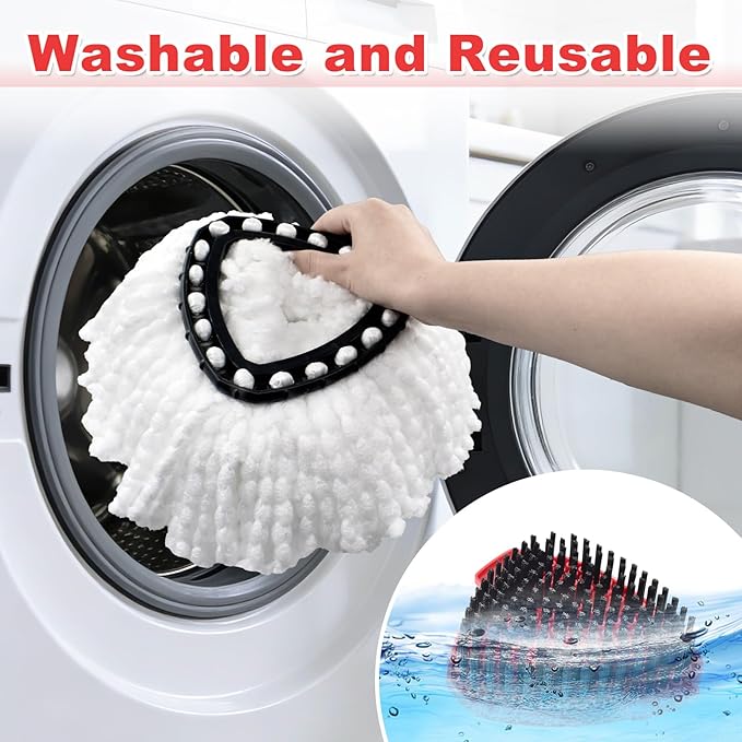 Mop Heads for O Cedar EasyWring 1 Tank System Mop Heads Replacements, Full Set with 1 Base + 1 OCedar Scrubber Mop Head + 3 Spin Mop Replacement Heads, All-in-One Cleaning Kit for Home& Kitchen
