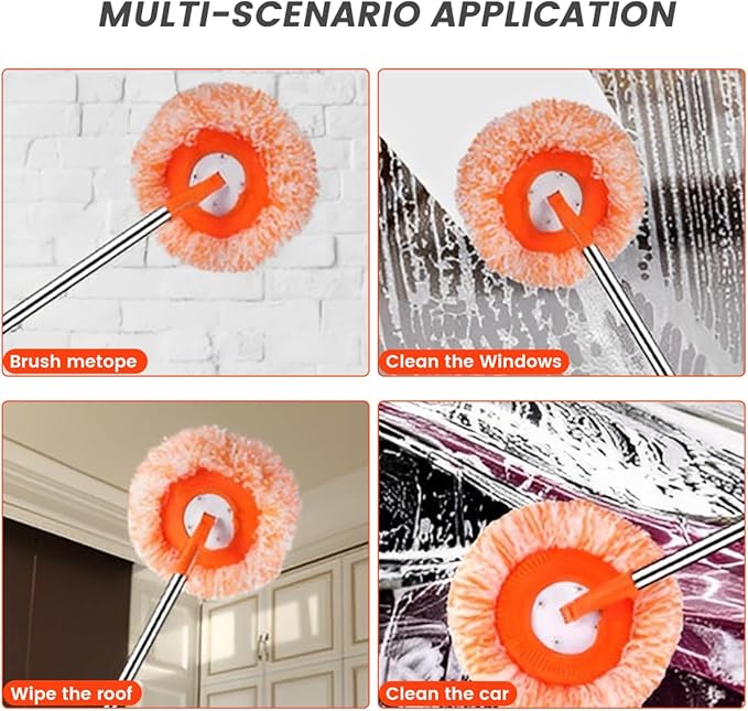 360° Rotatable Adjustable Cleaning Mop with 4 Mop Head,Free Splicing and Disassembly Extendable Wall Cleaning Mop,Spin Mop for Floor Wall Bathroom,Wall Cleaning Bathroom Cleaning Household Supplies