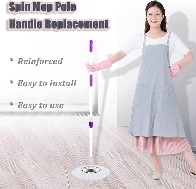 Spin Mop Replacement Handle, 49-inch 360 Degree Rotating Telescopic Spin Mop Pole Handle and Stainless Steel Mop Disc for Household Floor Cleaning Accessories (Blue)
