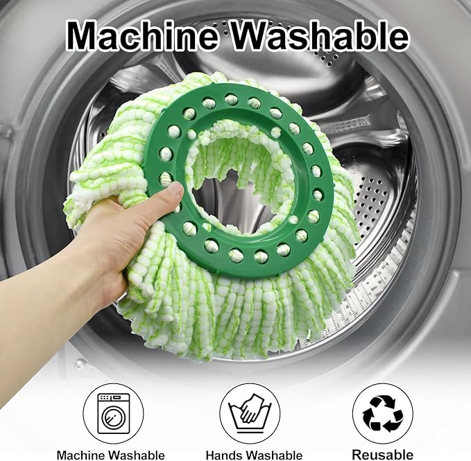 Tornado Spin Mop Head Compatible with Libman ๐๐จ๐ซ๐ง๐๐๐จ Spin Mop System, Machine Washable & Reusable for Libman Mop Head Replacement Refill for Libman Tornado Mop Head (4 Pack Green & White)