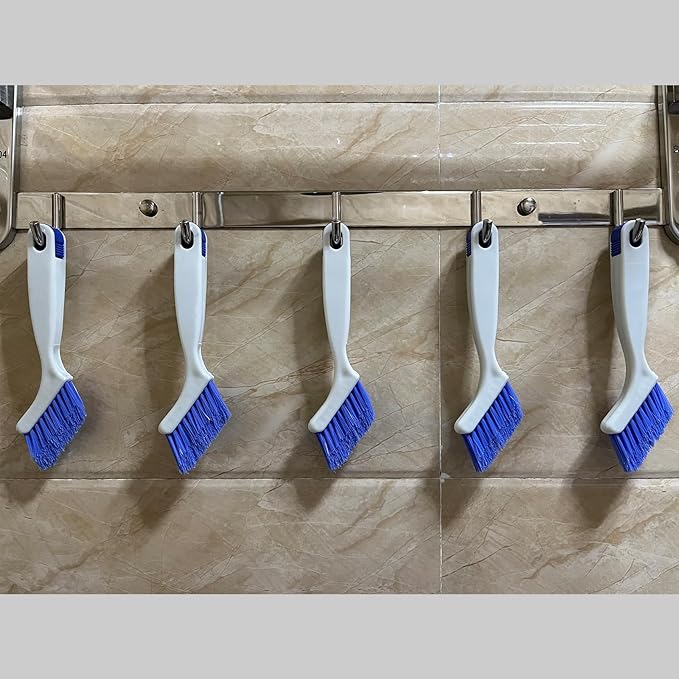 Small Scrub Brush Set for Deep Cleaning, 2 Cleaning Brushes for Window Tracks, Grout, Corners and Crevices with Straight Bristles for Precise Scrubbing in Kitchen and Bathroom (Silvery white)