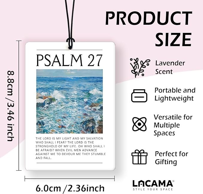 Lacama Blue Christian Car Air Freshener 3Pcs, Coastal Flower Christian Bible Verse Cars Scents Air Freshener for Women Girls Gifts, Blue Religious Car Accessories Interior Mirror Decor Hanging