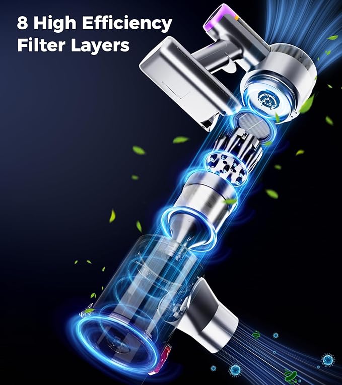 Cordless Vacuum Cleaner, 550W 45Kpa Vacuum Cleaners for Home, 60Mins Cordless Stick Vacuum with LED Display, Self-Standing & Anti-Tangle, 8-in-1 Wireless Vacuum for Carpet Pet Hair Hardfloor