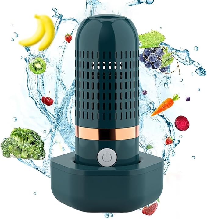 Wireless Fruit & Vegetable Cleaner with Ozone Sterilization, 4400mAh Rechargeable Portable Food Purifier, ABS Compact Design for Kitchen Travel - Dark Green/Lemon Yellow Dark Green