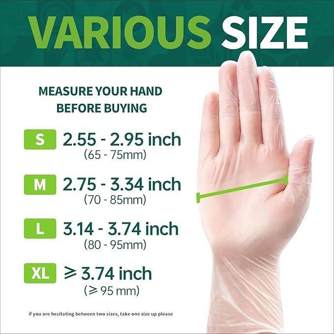 Vinyl Disposable Exam Gloves, Clear 4Mil Powder-Free Latex-Free Medical Food-Safe Cooking Cleaning Glove 100&1000 Ct