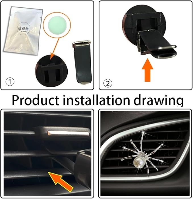 Silver Bling Spider Car Air Freshener Vent Clips, Cute Lovely Spider Car Decor