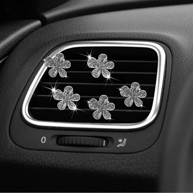 LARDROK 5 Pcs Car Vent Clip,Bling Flower Car Air Fresheners Vent Clips Cute Car Vent Decorations,Car Diffuser Rhinestone Car Interior Decoration Charm Car Vent Accessories