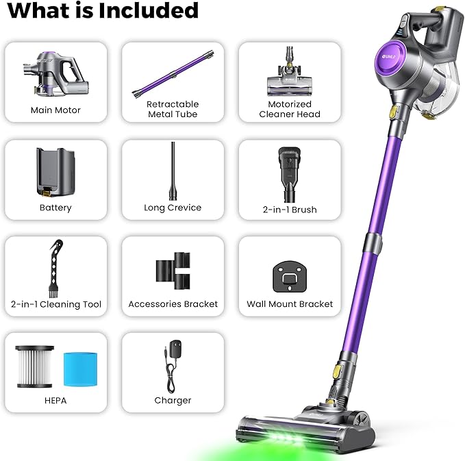 Cordless Vacuum Cleaner, 40Kpa Powerful Suction Stick Vacuum Cleaners for Home, 45 Mins Runtime, 1.6L Dust Box, Anti-Tangle, 8-in-1 Rechargeable Vacuum for Hardwood Floor,Carpet,Pet Hair