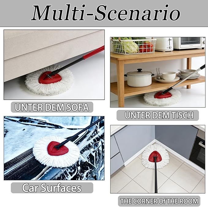 4Pcs Mop Heads Replacement,Spin Mop Replacement Head Compatible with Cedar Easywring 1-Tank System,Including 2 Spin mop Replacement Heads,1 Brush Head and 1 Base (Machine Washable & Easy to Replace)