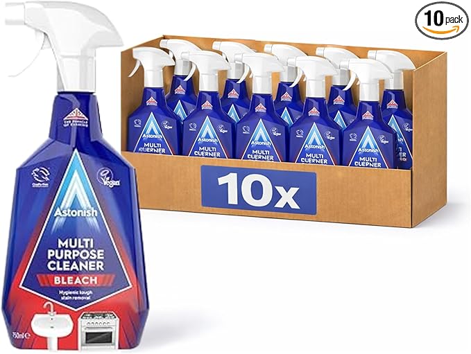 Astonish Multi Purpose Cleaning Spray With The Added Power Of Bleach - All Purpose Cleaning Solution Removes Heavy Duty Stains & Hygienically Cleans Bathrooms & Kitchen Surfaces 10 Pack