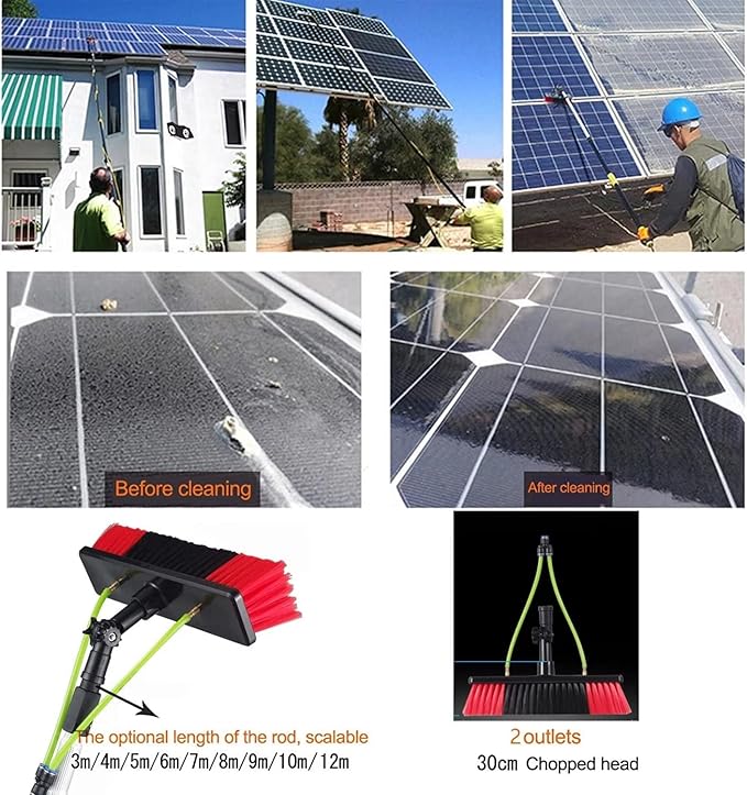 Glass Cleaning Brush Home Water Fed Telescopic Pole Kit Solar Panel Brush Rotating for Photovoltaic Panel,Telescopic Window Cleaning Pole Kit - 5M Extendable Water Fed Brush for Solar Panels