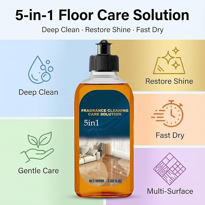 5 in 1 Floor Cleaner, 2026 New Fast-Drying Fragrance Cleaning Care Solution 5 In 1, Multi-Surface Floor Cleaner, Dual-Action Stain and Odor Remover, Restore Hardwood FloorShine (2PCS)