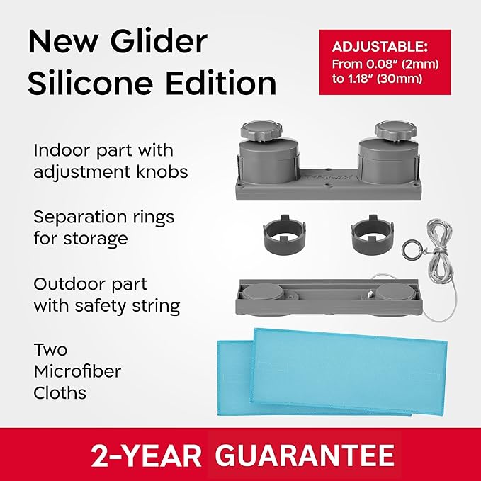 Tyroler Magnetic Window Cleaner Tool | The Silicone Glider R-2 AFC Fits Windows 0.1"-1.2" Thick | Double Sided Outside Window Cleaner Tool | Adjustable Control
