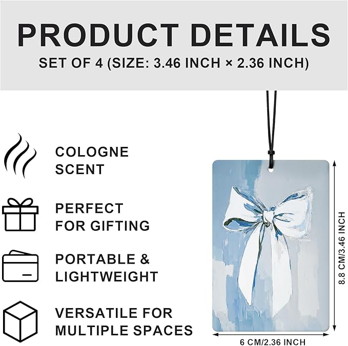 Trendy Western Cowgirl Car Air Freshener 4 Pcs, Retro Horse Cowgirl Boots Bow Hanging Air Freshener for Cars Closet Drawer Books Bathroom, Girly Car Accessories Mirror Decor for Women(Blue)