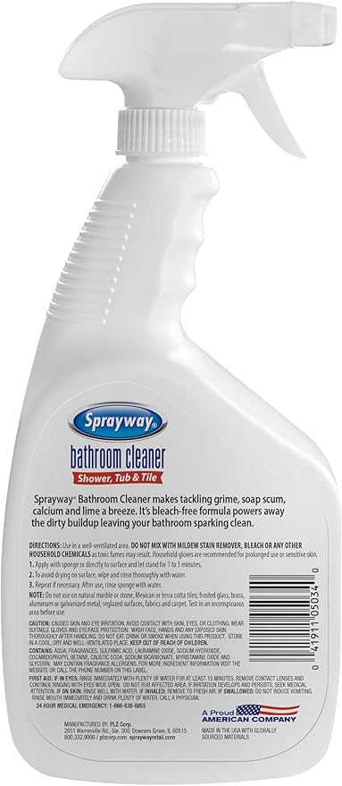 Sprayway Bathroom Cleaner | Tub & Tile, 32oz | Removes Soap Scum, Hard Water Stains, and Mildew | Powerful Foaming Action for Bathroom Surfaces