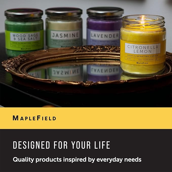 Maplefield Citronella Smoke Eliminator Scented Candle - Cooking & Kitchen Odor Neutralizer - Pet Odor Eliminator Home Freshener - Car Air Freshener & Room Deodorizer - 1 Oz, Yellow