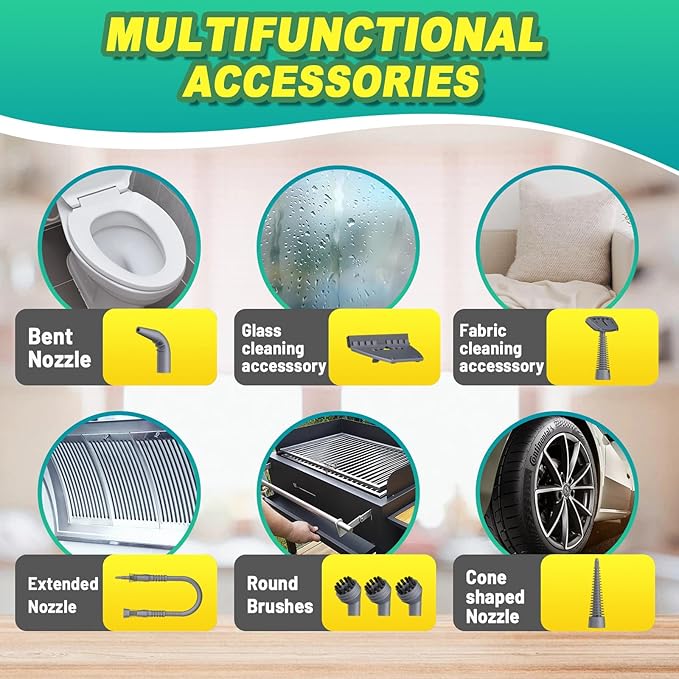 Multi-Surface Handheld Pressurized Steam Cleaner with 13 PCS Accessory ,Portable Steamer for Cleaning, Multipurpose Steam Cleaner for Home/Car/Bathroom/Grease/Upholstery/Floor/Grout and More (Green)