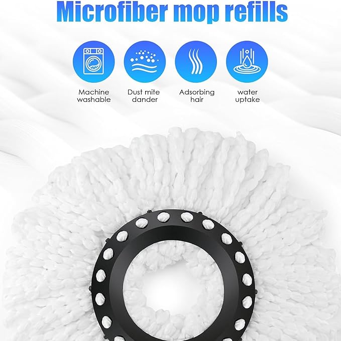 Spin Mop Replacement Head for 360 Spin Mop Bucket with Wringer Set Systems, Microfiber Spin Mop Refills,Easy Cleaning Round Shape Standard Size (4)