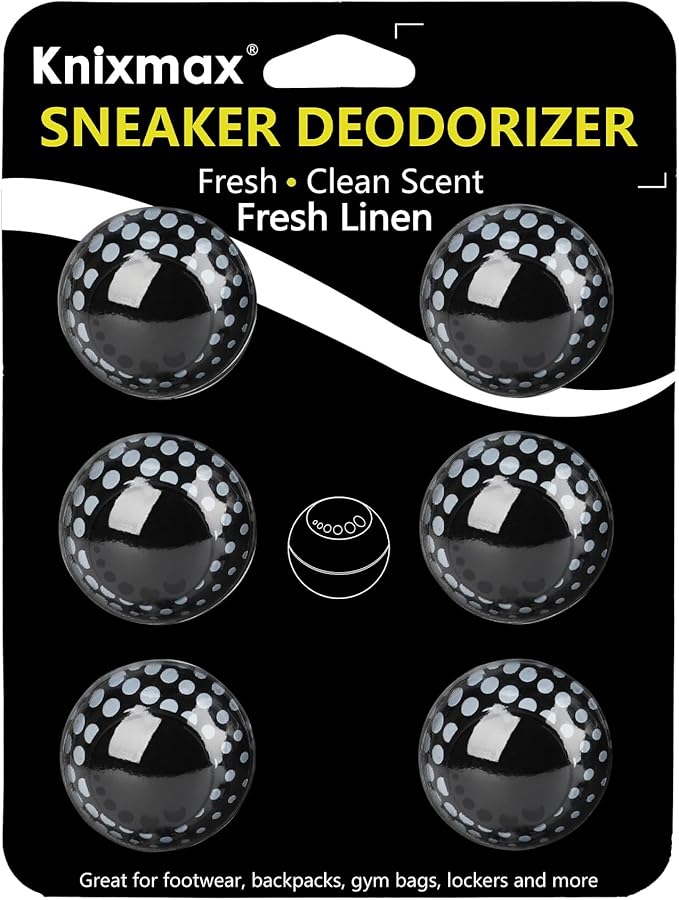 Knixmax Sneaker Deodorizer Shoe Freshener Balls, Gym Bags Lockers Car Air Fresheners, Boot Deodorant Balls Odor Eater Shoe Deodorizers 6 Packs Fresh Linen Black White