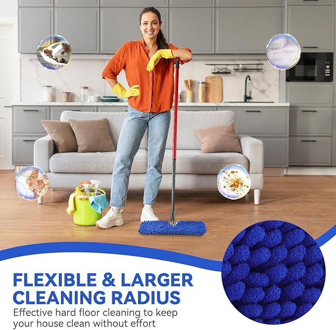 Mop Heads Replacements Compatible with Cedar Dual-Action Flip Mop - Chenille Double Sided Replace Pads for Dry/Wet Use - Washable Dust Mop Refills, 5 Chenille-Microfiber Double Sided pad