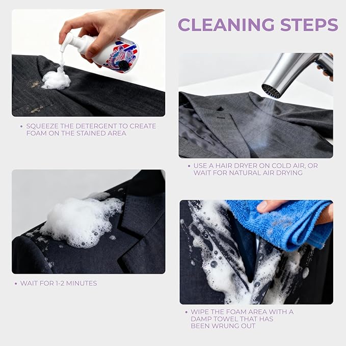 Suit Cleaning Foam Spray, No-Rinse Dry Cleaning Solution for Suits, Shirts and Collars (1)