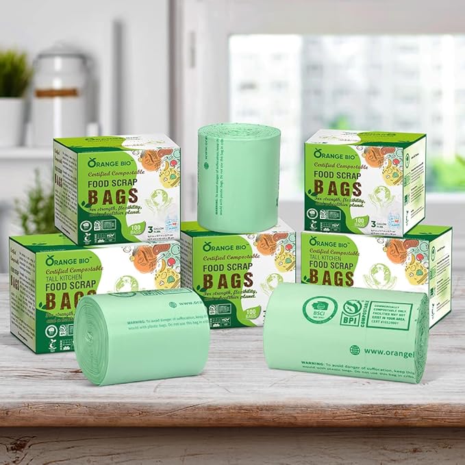 OrangeBio 55 Gallon Compostable Trash Bags, 60 Count, Heavy Duty Garbage Bags for Contractor, Yard Waste & Commercial Food Waste, Plant-Based, BPI ASTM D6400 & TÜV OK Compost Home Certified