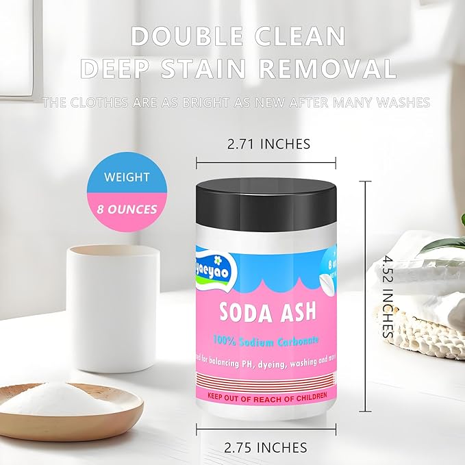 Pure Washing Soda, 8 oz (226g) - Natural Sodium Carbonate, Laundry Booster, Soda Ash, Multipurpose Cleaner, Water Softener, Stain Remover (8 Ounces)