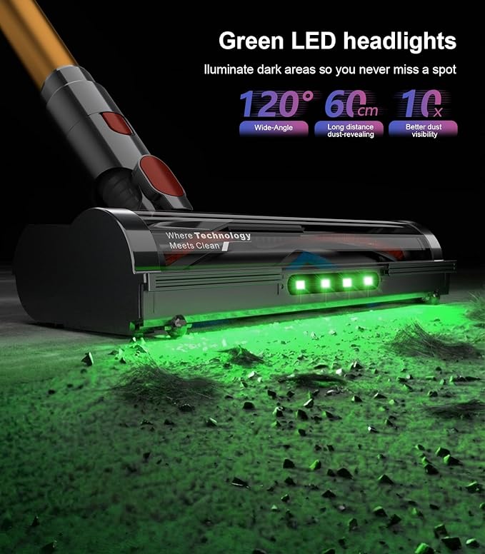 Cordless Vacuum Cleaner, 550W 50KPa 45Mins Vacuum Cleaners for Home, Self-Standing Stick Vacuum with Anti-Tangle Brush & LED Display for Hardwood Floors, Carpet, Pet Hair, Car