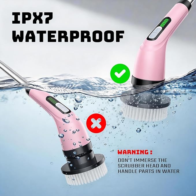 Electric Spin Scrubber for Cleaning Bathroom: Cordless Power Shower Scrubber - Electric Cleaning Brush for Tile Tub - Pink