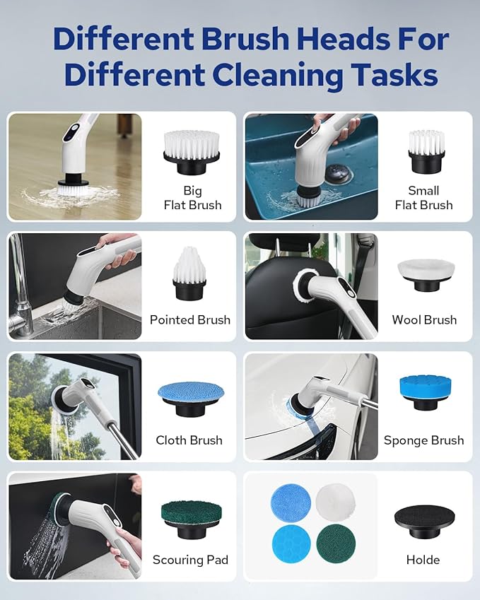 Benlari Electric Spin Scrubber- 2025 Upgraded Dual Switch Power Shower Scrubber for Tile Tub Glass Wall Floor Car - Cordless Cleaning Brush for Bathroom Kitchen Bedroom Toilet (White)