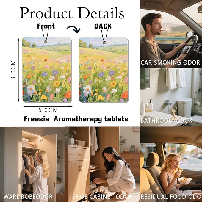 Landscape - Themed Car Air Freshener 4 Pcs, Oil Painting - Style Scenery Hanging Air Freshener for Cars Closet Drawer Books, Car Accessories Mirror Decor for Nature Lovers.