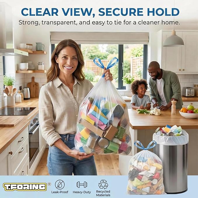 150 Count 8 Gallon Trash Bags Drawstring - 1.2 Mil Heavy Duty Medium Garbage Bags Unscented, 30 Liter Thick Plastic Trash Can Liners for Home Kitchen Bathroom