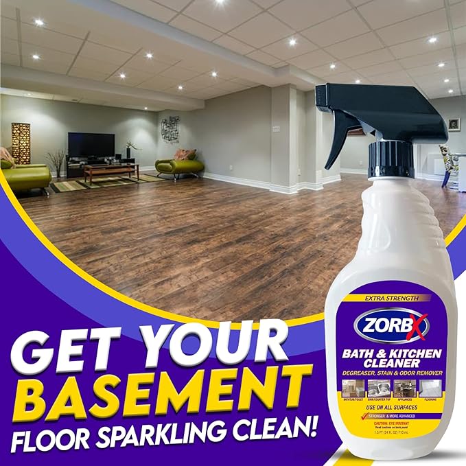 ZORBX Bathroom & Kitchen Odor & Stain Remover Spray (24 oz) - Extra-Strength All-Purpose Floor Cleaner W/Scrub-Free Formula - Fast-Acting Surface Cleaner, Countertop & Sink Cleaning Degreaser